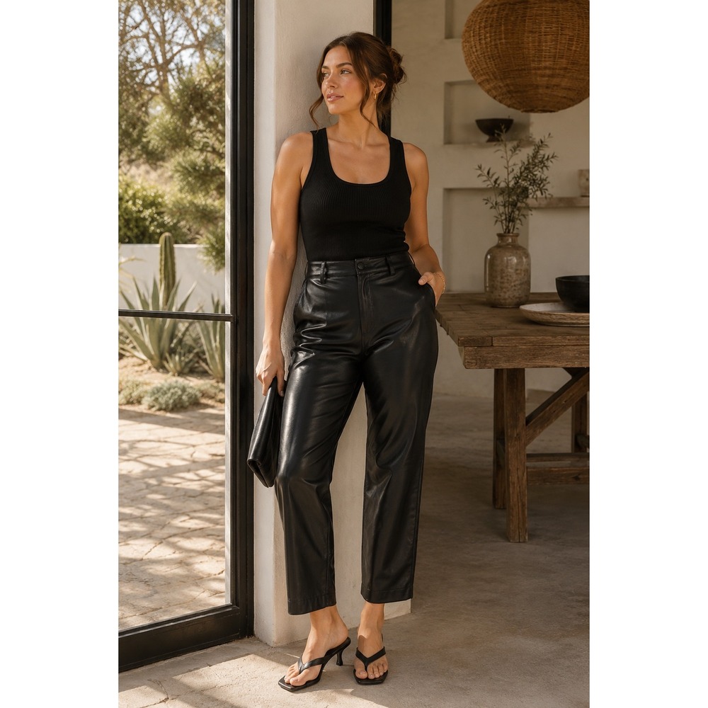 Babaton Vegan Leather Pants Women 0 Black‎ Command Straight Leg Faux ARITZIA